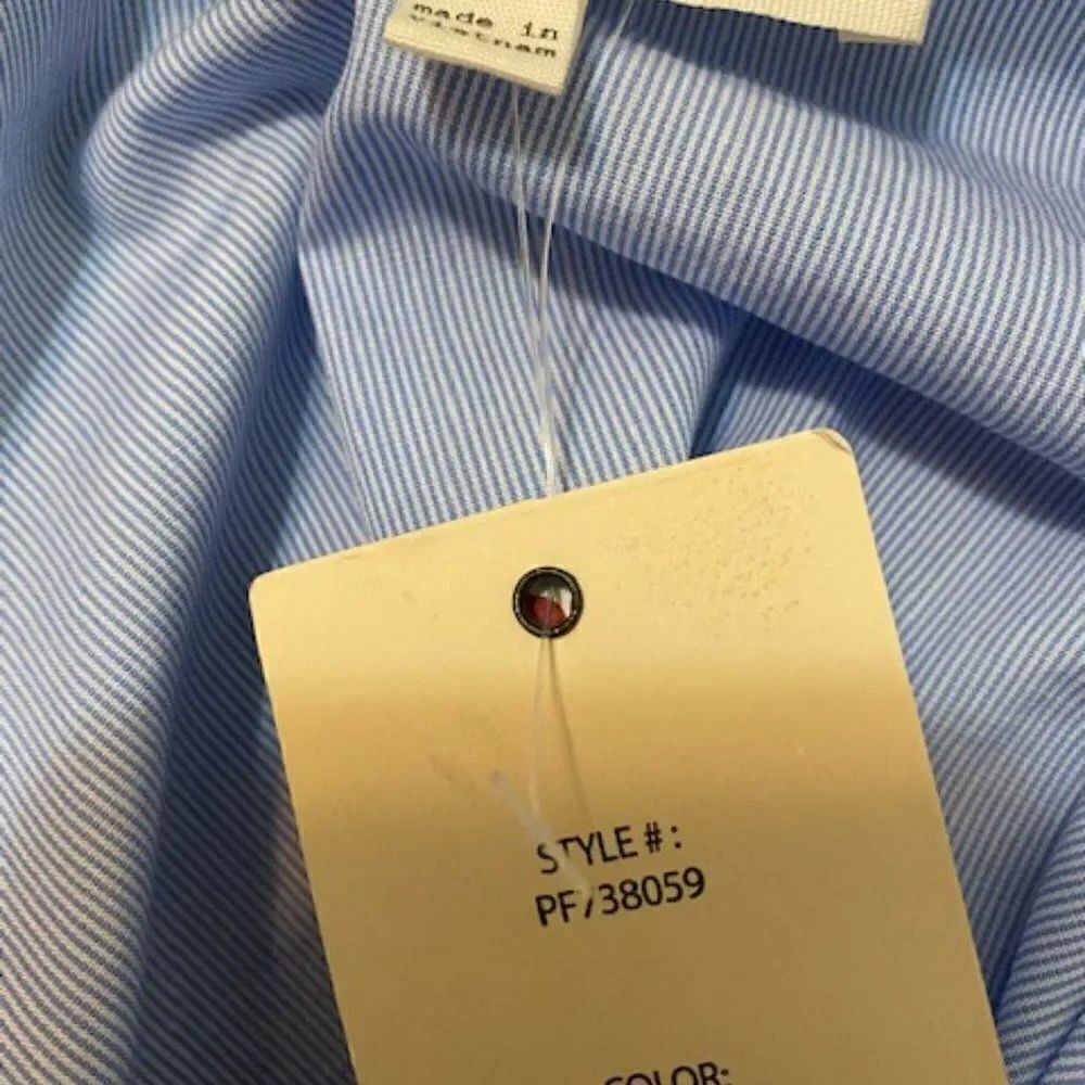 Pink Rose Blue White pinstripe top, size Large - Picture 3 of 3